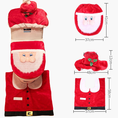 4pcs Christmas Toilet Seat Cover Rug Bathroom Set Santa Snowman Xmas Home Décor, Santa B (Set of 3)