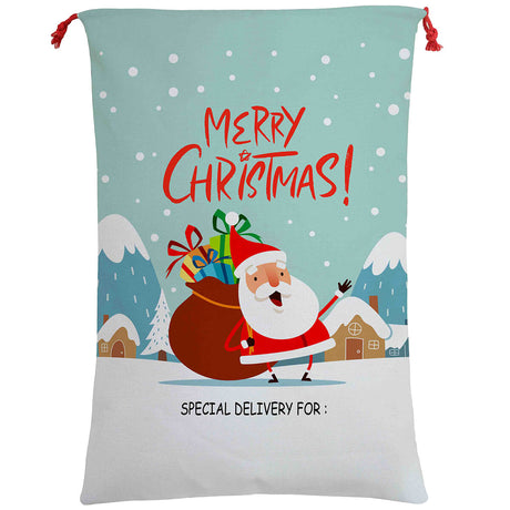 50x70cm Canvas Hessian Christmas Santa Sack Xmas Stocking Reindeer Kids Gift Bag, Cartoon Santa w Bag