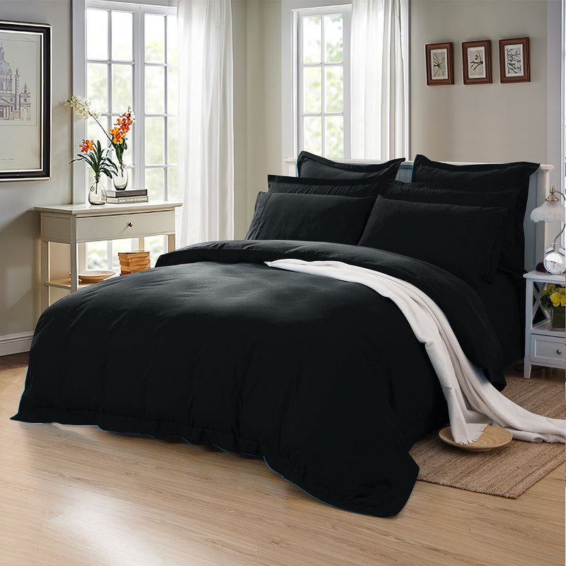 1000TC Tailored Double Size Black Duvet Doona Quilt Cover Set