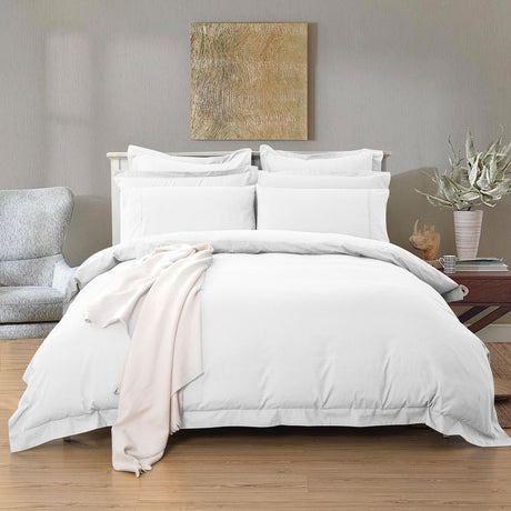 1000TC Tailored King Single Size White Duvet Doona Quilt Cover Set