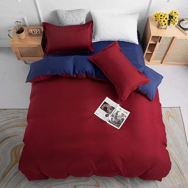 1000TC Reversible King Size Blue and Red Duvet Doona Quilt Cover Set