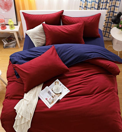 1000TC Reversible King Size Blue and Red Duvet Doona Quilt Cover Set