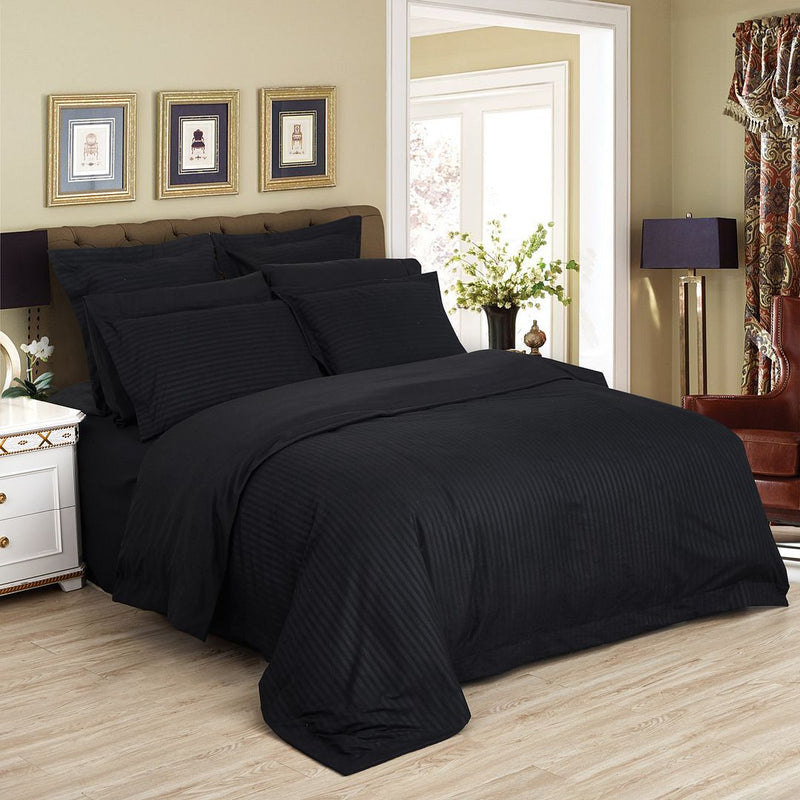 1000TC Ultra Soft Striped King Size Black Duvet Doona Quilt Cover Set