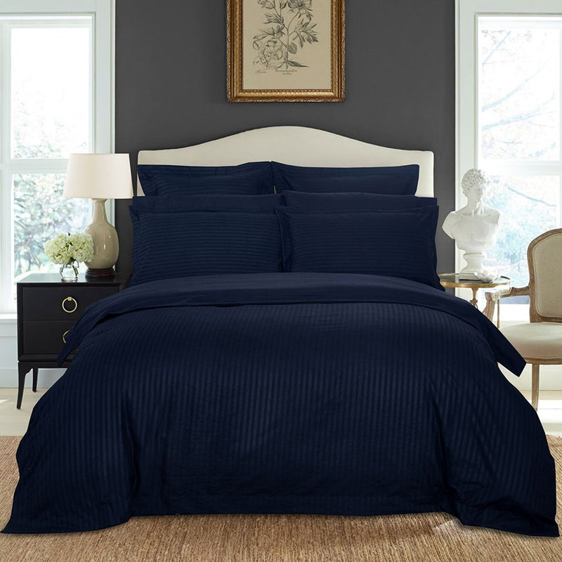 1000TC Ultra Soft Striped King Size Midnight Blue Duvet Doona Quilt Cover Set