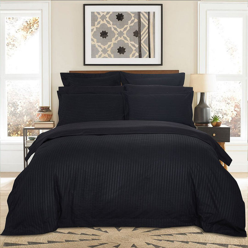 1000TC Ultra Soft Striped Queen Size Black Duvet Doona Quilt Cover Set