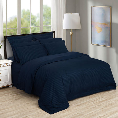 1000TC Ultra Soft Striped Queen Size Midnight Blue Duvet Doona Quilt Cover Set