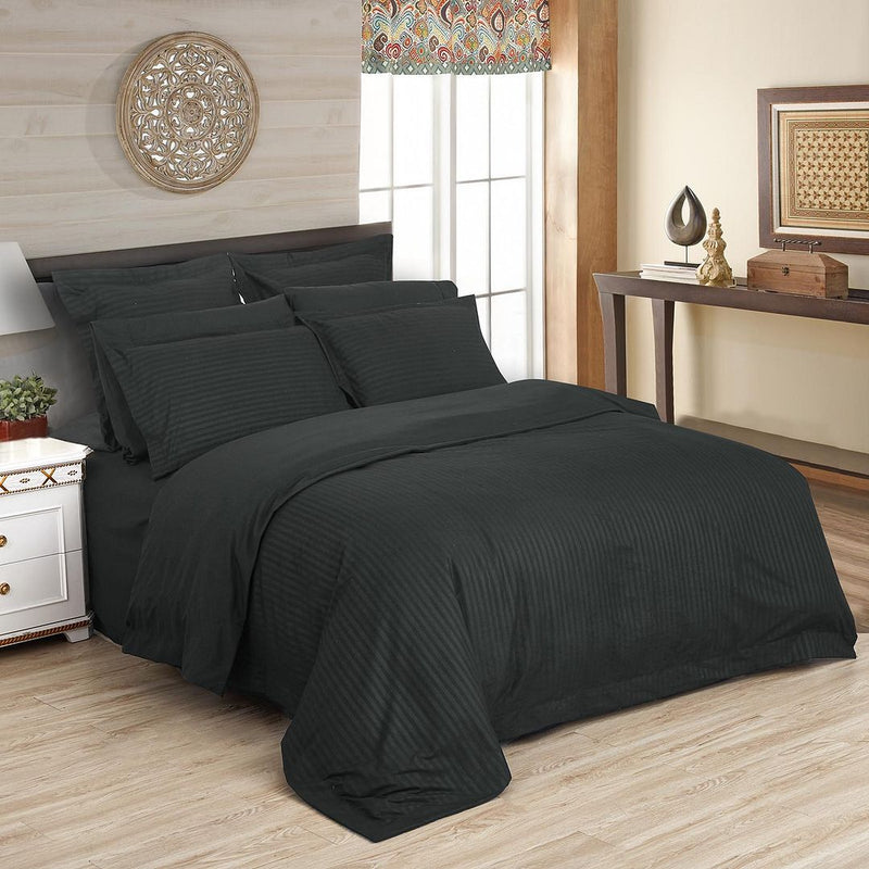 1000TC Ultra Soft Striped Super King Size Charcoal Duvet Doona Quilt Cover Set