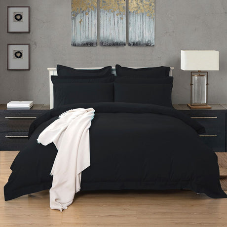 1000TC Tailored Queen Size Black Duvet Doona Quilt Cover Set