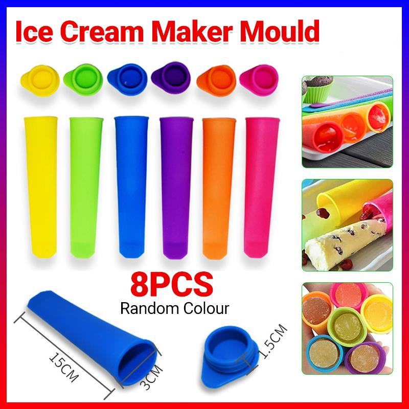 8PCS Silicone Ice Block Moulds/Ice Cream Molds/Icy Pole Jelly Pop Popsicle Maker