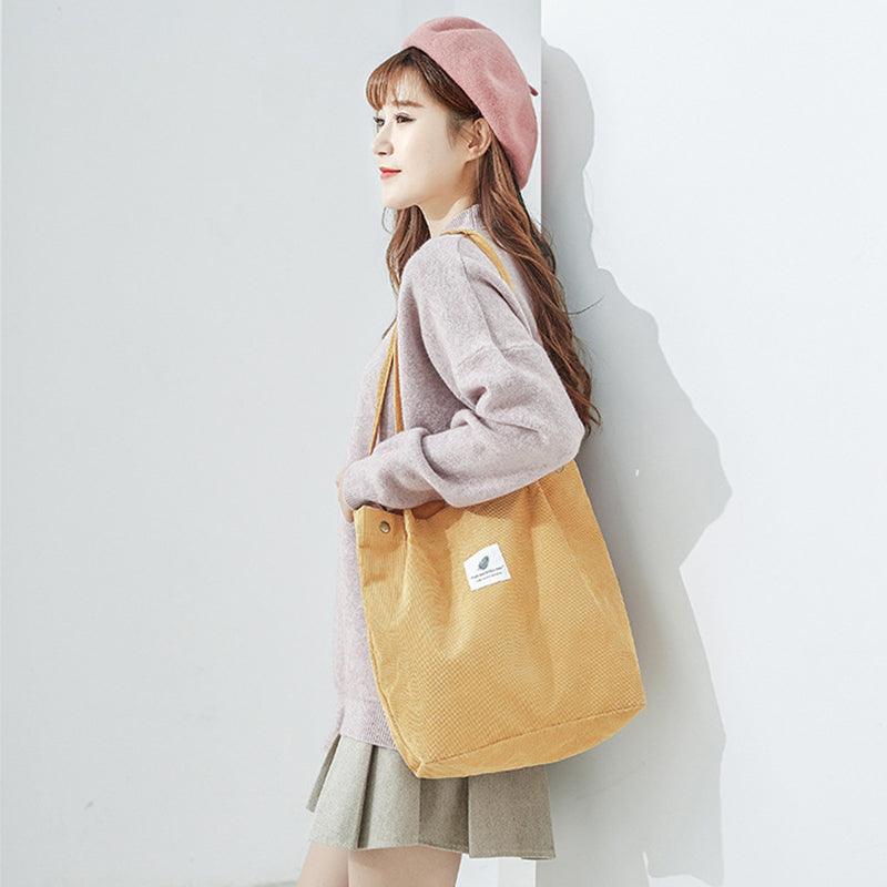 Women Corduroy Applique Tote Bags Handbag Messenger Canvas Shoulder Bag Travel