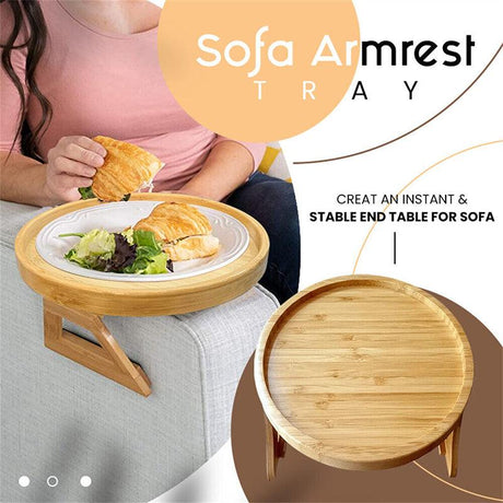 Wooden Sofa Foldable Tray Clip-on Sofa Armrest Tray Coffee Drink Snacks Holder