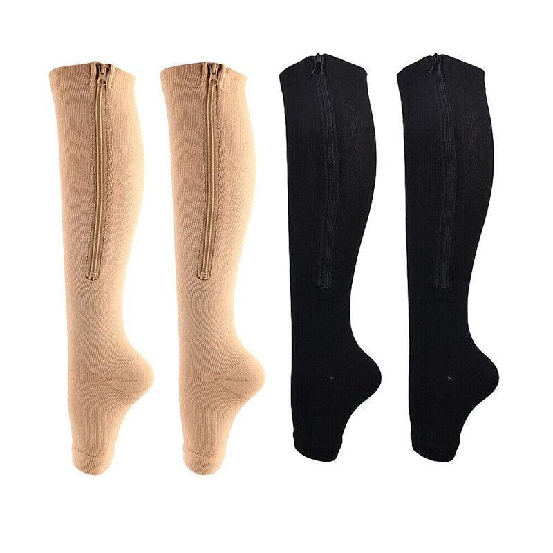 Zip Sox Compression Socks Zipper Leg Support Knee Open Toe Shaper Stockings