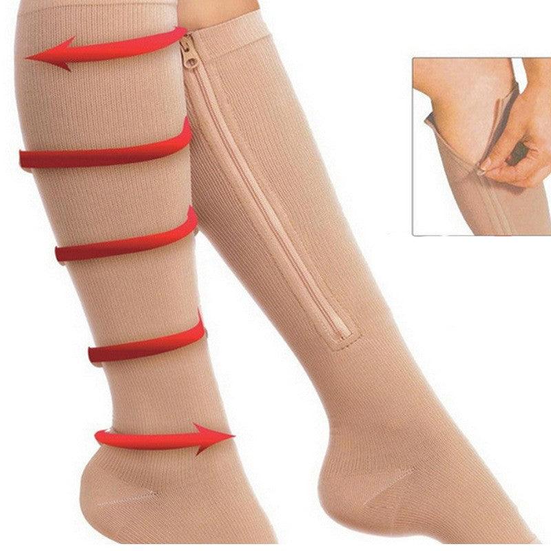 Zip Sox Compression Socks Zipper Leg Support Knee Open Toe Shaper Stockings