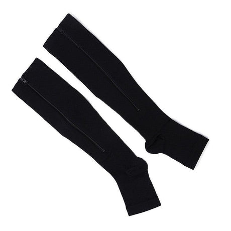 Zip Sox Compression Socks Zipper Leg Support Knee Open Toe Shaper Stockings