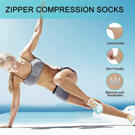 Zip Sox Compression Socks Zipper Leg Support Knee Open Toe Shaper Stockings