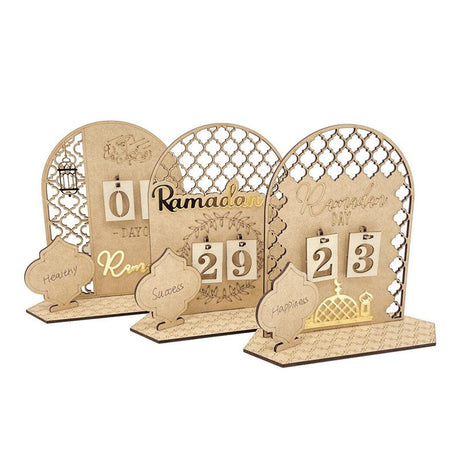 Wooden Eid Ramadan Countdown Calendar Ornament DIY Wood Crafts Party Decor #T