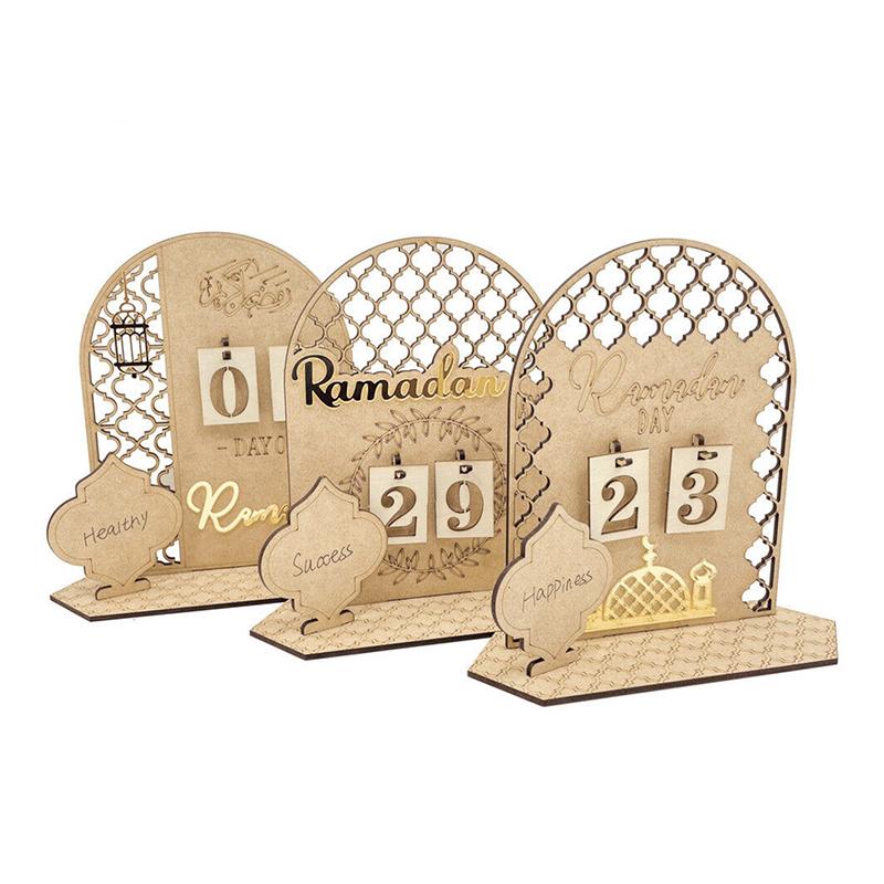 Wooden Eid Ramadan Countdown Calendar Ornament DIY Wood Crafts Party Decor