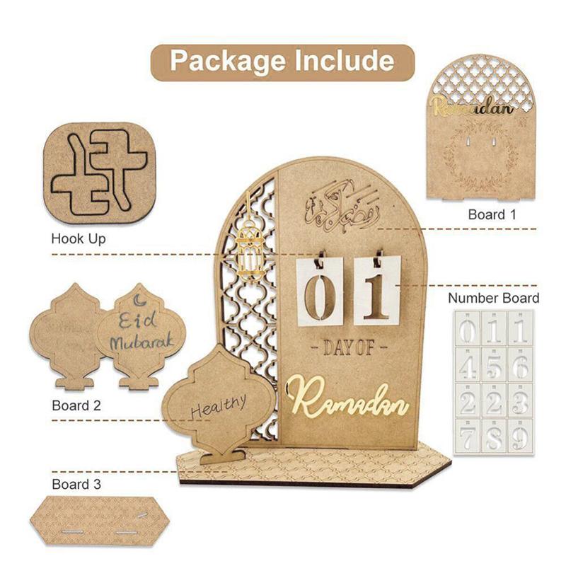 Wooden Eid Ramadan Countdown Calendar Ornament DIY Wood Crafts Party Decor