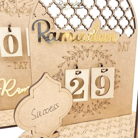 Wooden Eid Ramadan Countdown Calendar Ornament DIY Wood Crafts Party Decor #T