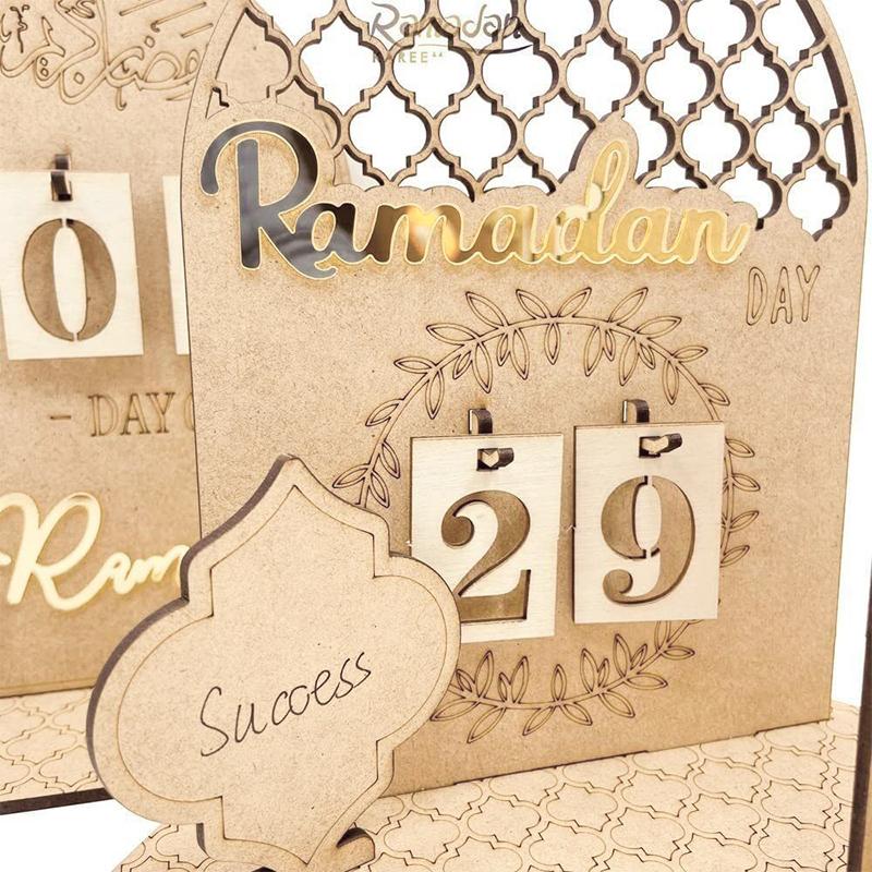 Wooden Eid Ramadan Countdown Calendar Ornament DIY Wood Crafts Party Decor