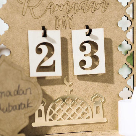 Wooden Eid Ramadan Countdown Calendar Ornament DIY Wood Crafts Party Decor #T