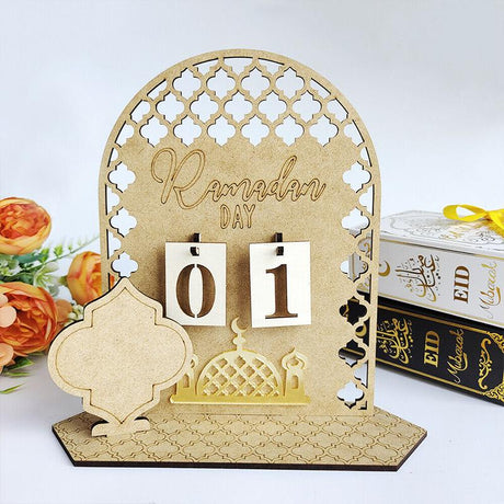 Wooden Eid Ramadan Countdown Calendar Ornament DIY Wood Crafts Party Decor #T