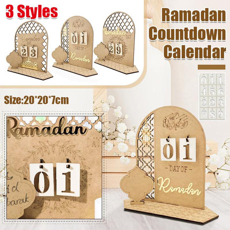 Wooden Eid Ramadan Countdown Calendar Ornament DIY Wood Crafts Party Decor #T