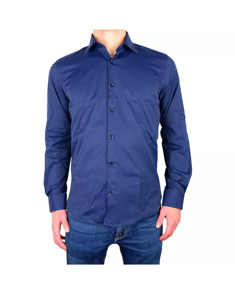 Solid Blue Satin Shirt 43 IT Men