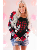 Azura Exchange Heart Print Plaid Leopard Joint Sleeve Blouse