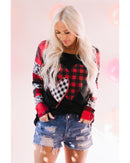 Azura Exchange Heart Print Plaid Leopard Joint Sleeve Blouse