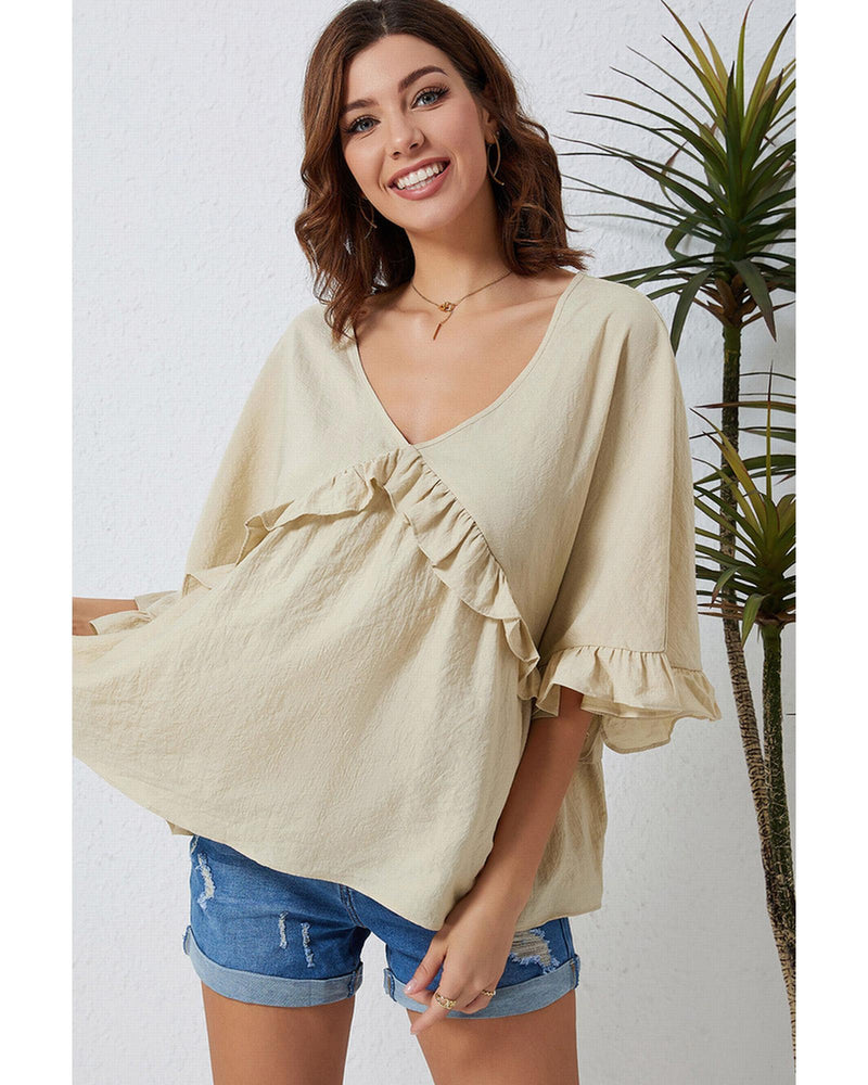 Azura Exchange Draped Batwing Sleeve Ruffle Top - S