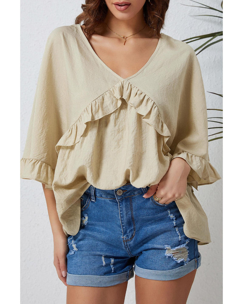 Azura Exchange Draped Batwing Sleeve Ruffle Top - S