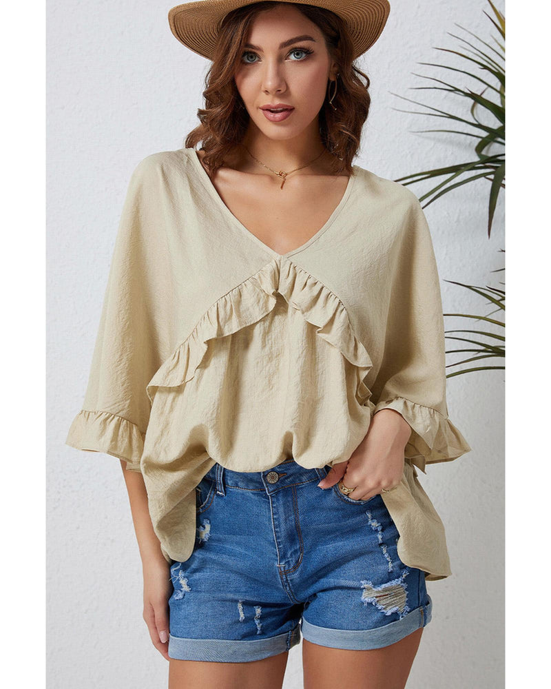 Azura Exchange Draped Batwing Sleeve Ruffle Top - XL