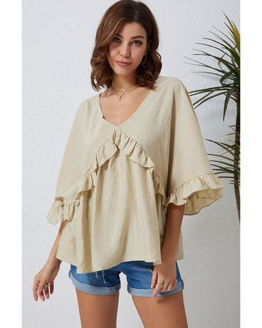 Azura Exchange Draped Batwing Sleeve Ruffle Top - XL