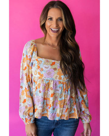 Azura Exchange Floral Puff Sleeve Babydoll Blouse - XL