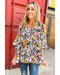 Azura Exchange Floral Notched V-Neck Puff Sleeve Blouse - L