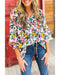 Azura Exchange Floral Notched V-Neck Puff Sleeve Blouse - S