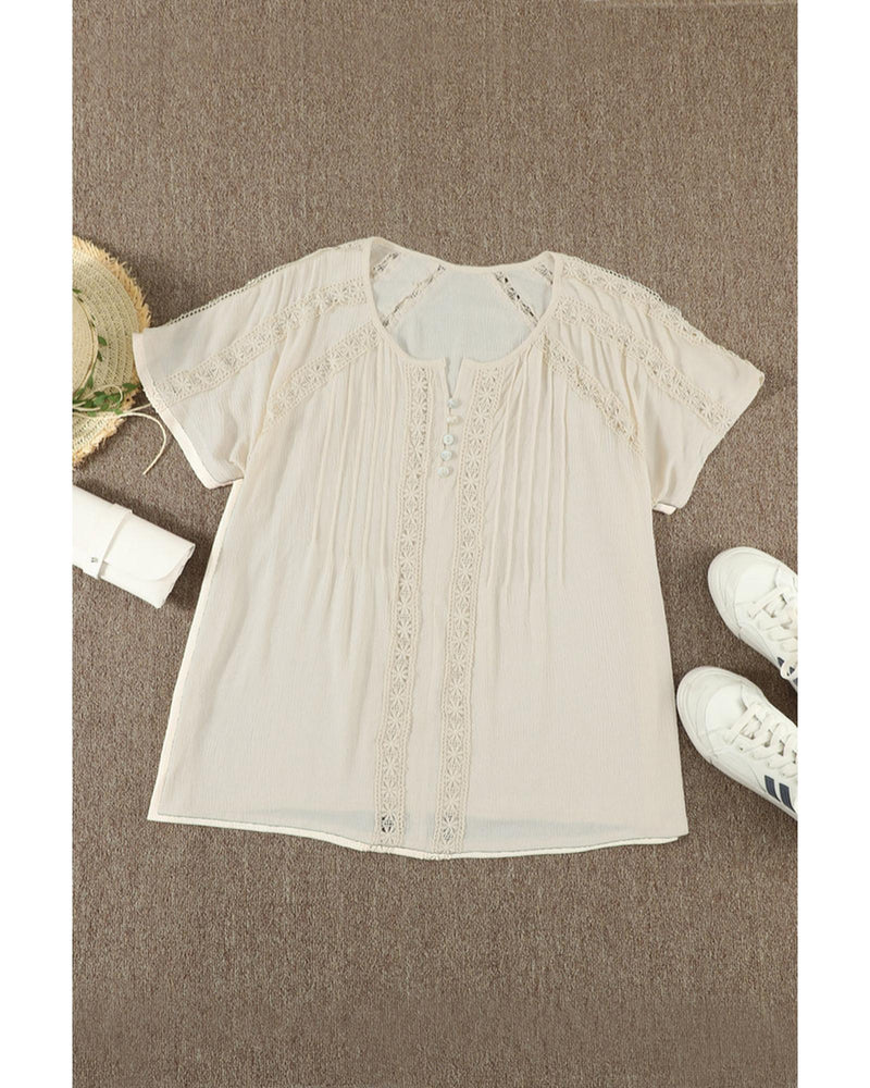 Azura Exchange Eyelet Crochet Short Sleeves Top - 2XL