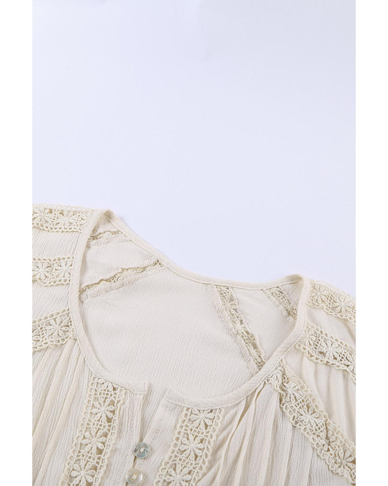 Azura Exchange Eyelet Crochet Short Sleeves Top - L