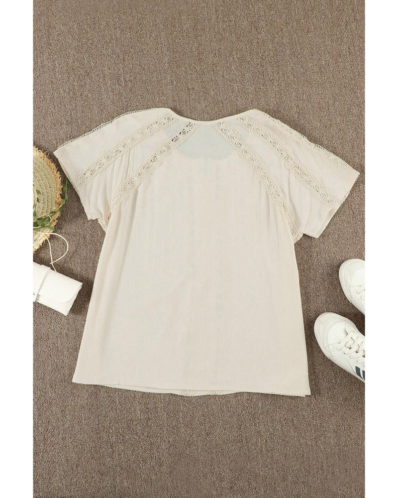 Azura Exchange Eyelet Crochet Short Sleeves Top - XL