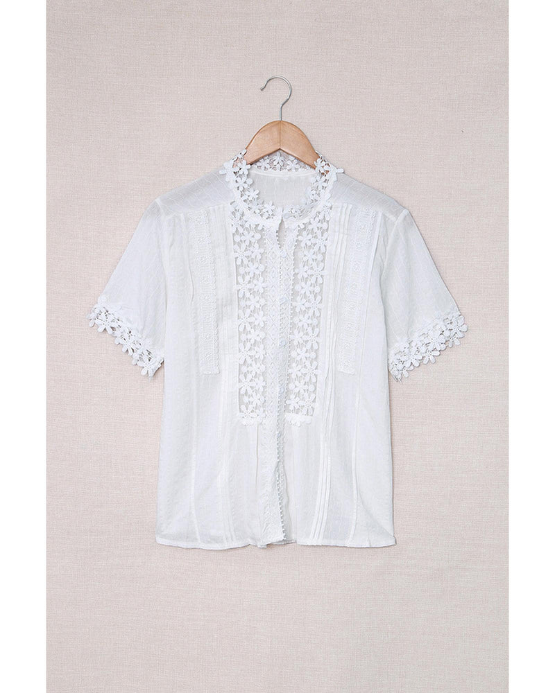 Azura Exchange Lace Splicing Short Sleeve Top - L