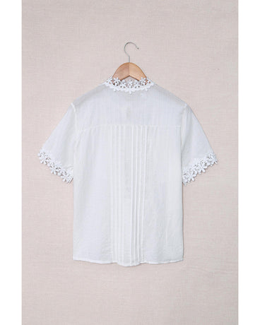 Azura Exchange Lace Splicing Short Sleeve Top - L