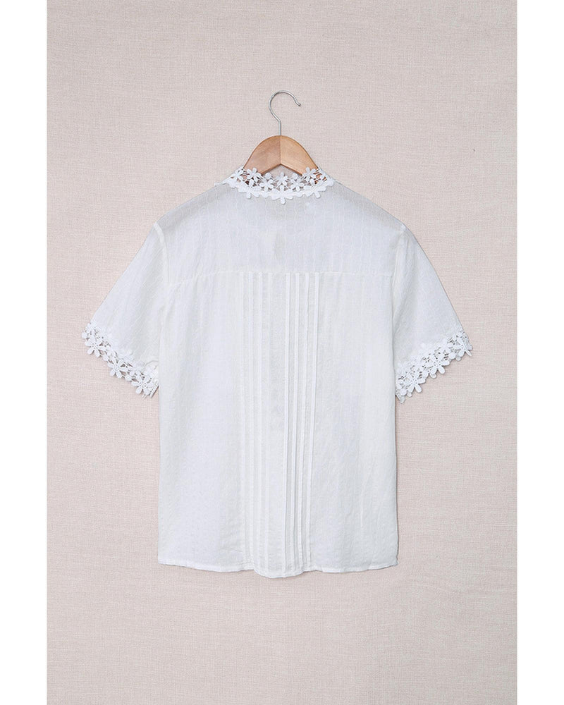 Azura Exchange Lace Splicing Short Sleeve Top - L