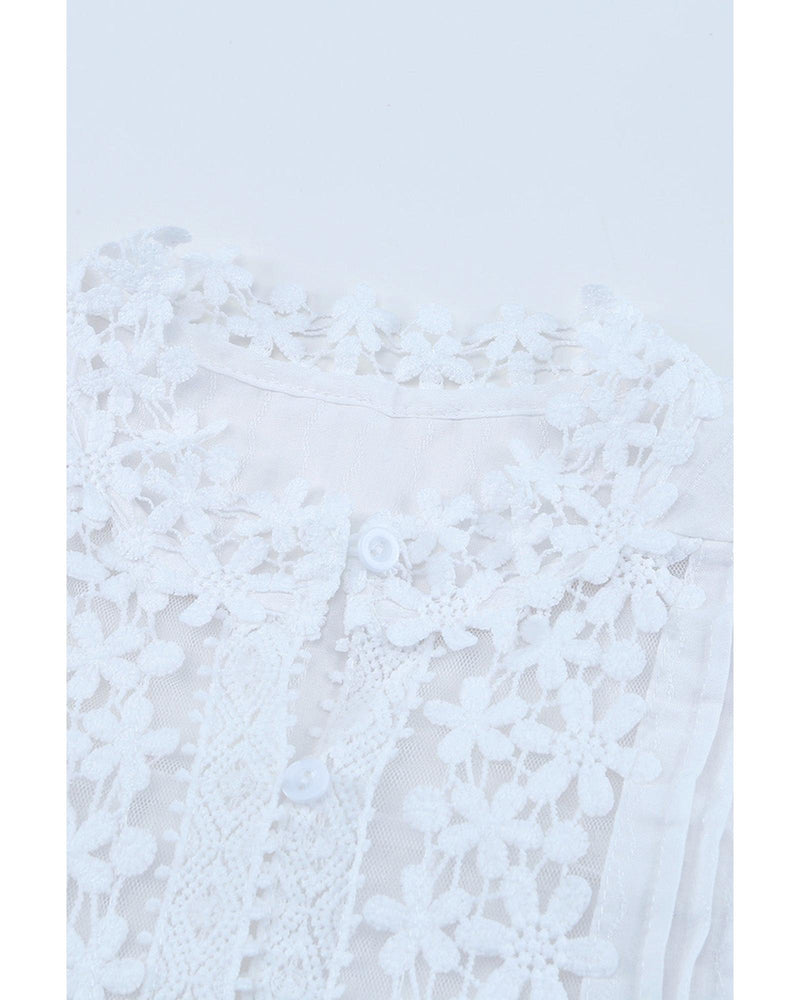 Azura Exchange Lace Splicing Short Sleeve Top - L