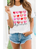 Azura Exchange Hearts Letter Print Short Sleeve T-shirt - XL