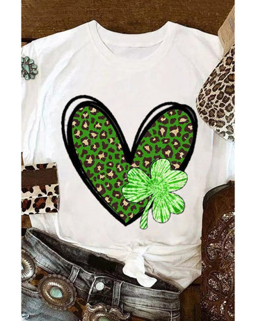 Azura Exchange Leopard Heart Shaped Print Crewneck Graphic Tee