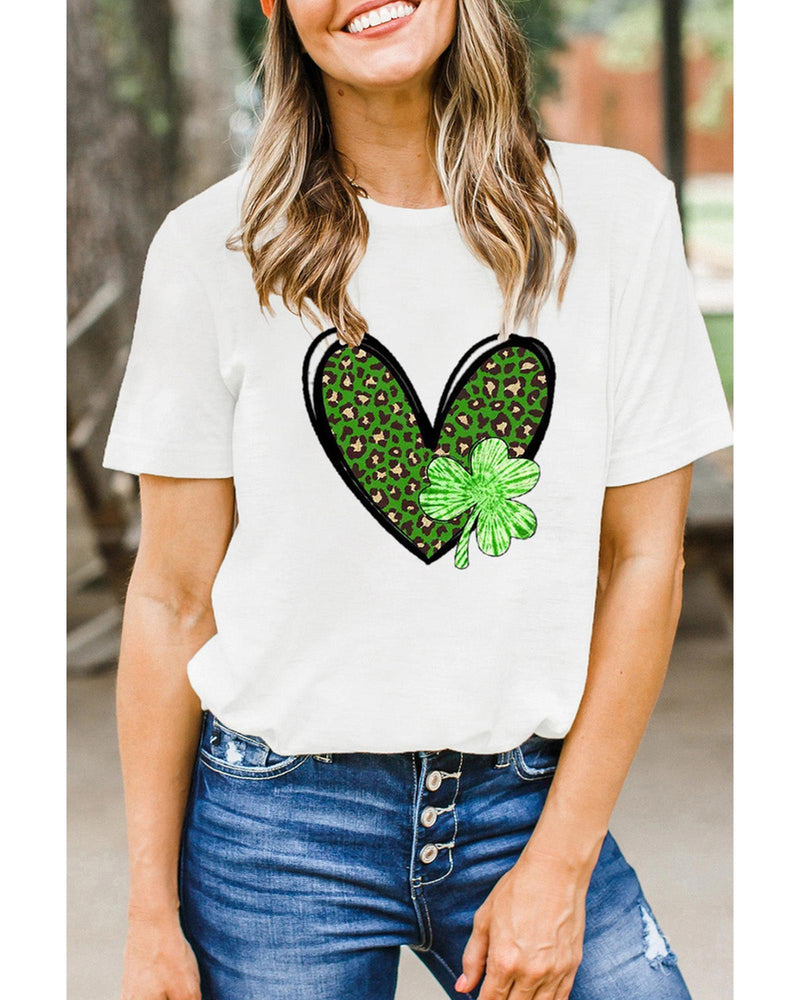 Azura Exchange Leopard Heart Shaped Print Crewneck Graphic Tee