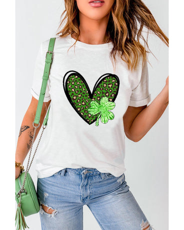 Azura Exchange Leopard Heart Shaped Print Crewneck Graphic Tee