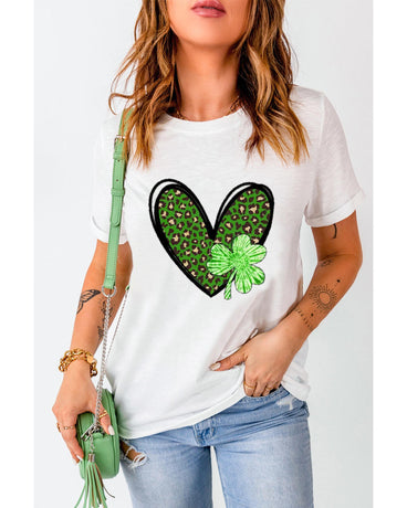 Azura Exchange Leopard Heart Shaped Print Crewneck Graphic Tee