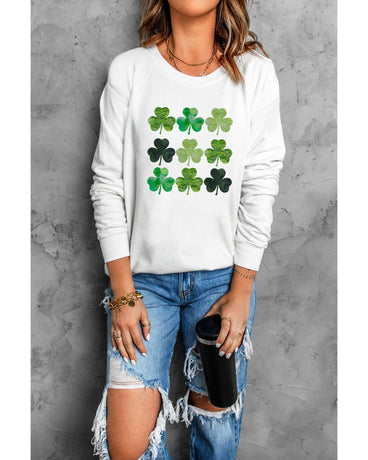 Azura Exchange Clover Print Long Sleeve Sweatshirt - L